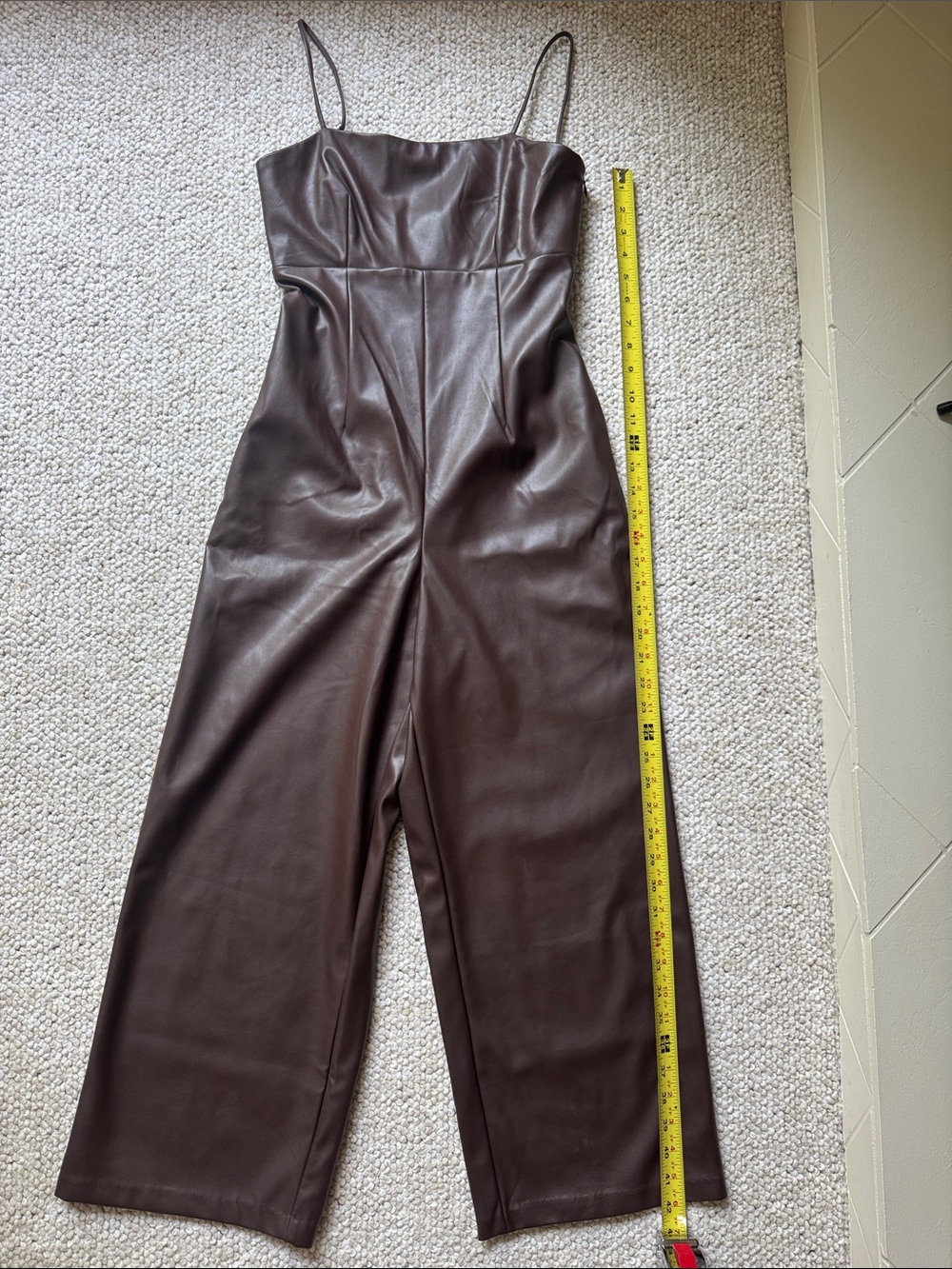 Banana Republic Brown Faux Leather Wide-Leg Cropped Jumpsuit Size OP